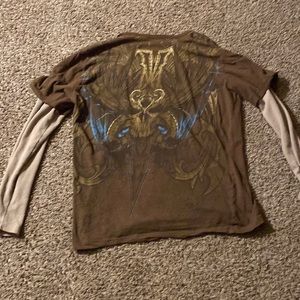 MMA ELITE XL thermal tan sleeves brown shirt skull goth y2k shirt